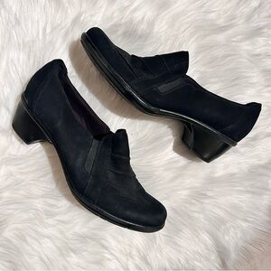 Clarks Black Leather Shoes with slight heel